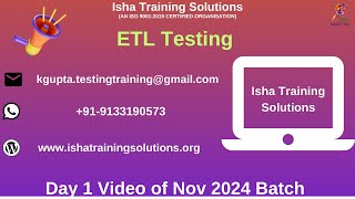 ETL Testing Day1 Video On 7th Nov 2024Call or WhatsApp us on 919133190573 to Enroll [upl. by Suoicul]