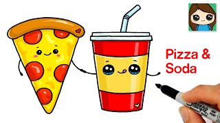 How to Draw Pizza Slice and Soda Cup  Cute Combo Food Art [upl. by Sundberg]