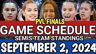 PVL FINALS GAME SCHEDULE AND SEMI FINALS TEAM STANDINGS AS OF SEPTEMBER 2 2024 pvlgameschedule [upl. by Noryv]