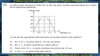 PAES Matemáticas  Pregunta 42  Prueba Proceso de admisión 2024  Rendida Diciembre 2023 [upl. by Harriet]