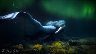 PROFESSIONAL MERMAID SWIMMING AT NIGHT underwater amp above water ft Northern Lights amp the Moon [upl. by Ahsenav]