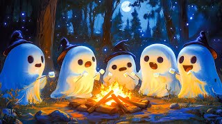 Cute Ghost Around Fireplace  Roast Marshmallows Together 🎃👻 Best Halloween Background Music 2024 [upl. by Enilec]