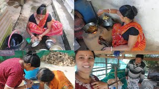 Kather chulai Mutton ranna karlam 🍗🥘 sathe bari jomir dhan vejalam 🏕kalyanivlogs5548 cow milkig [upl. by Ossy904]