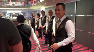 MSC Meraviglia Cruise Ship Waves Restaurant Greeters Lunch Deck 5 April 22nd 2023 4K video [upl. by Maggio]