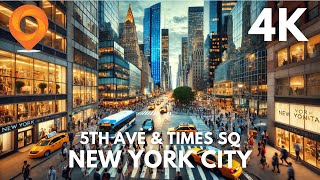 Vibrant Walk Through Midtown Manhattan  52nd Street to Times Square  4K City Tour SUBTITLES [upl. by Ayotol]