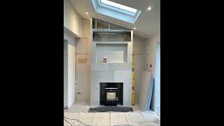 Fireproof chimney breast construction with wood burning stove and twin wall flue system in Chertsey [upl. by Nuhs]