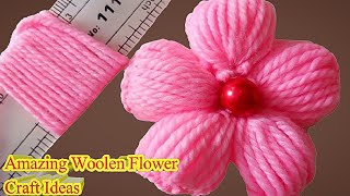 Easy Rose Flower Making Idea with Woolen  Hand Embroidery Amazing Trick  Sewing Hack  Wool Design [upl. by Clareta212]