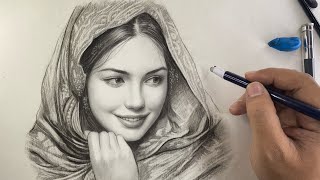 Drawing a Portrait with Charcoal Pencil Technique  Pen Eraser [upl. by Letnoj275]