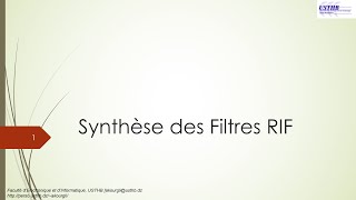 Synthèse des Filtres Numériques RIF Réponse Impulsionnelle Finie [upl. by Sillaw335]