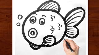 How to draw fish step by step for kids  cute fish  kids drawing  easy drawing [upl. by Balliett]