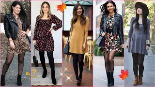 VESTIDOS CON MEDIAS  LOOKS Y OUTFITS OTOÑO INVIERNO MUJER 20232024 [upl. by Vidovic]