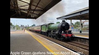 61306 Mayflower shines as she passes through Newton Abbot on the English Riviera Express 170824 [upl. by Enoek]