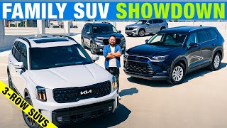 Kia Telluride vs Toyota Grand Highlander vs Honda Pilot vs VW Atlas  3Row SUV Comparison Test [upl. by Yhtir]