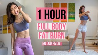 1 HOUR FULL BODY FAT BURN HOME WORKOUT Warm Up Arm amp Back Cardio Ab Leg amp Thigh Stretch  Emi [upl. by Wyon]