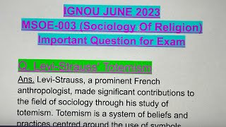 IGNOU JUNE 2023ðŸ¤©ðŸ’¯ MSOE003 Important Exam Questionâœ… Levi Straussâ€™ Totemism mso sociology upsc [upl. by Anawahs]