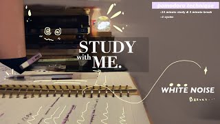 STUDY WITH ME 🖤  NO MUSIC  WHITE NOISE  1 HR LONG  POMODORO TECHNIQUE  WITH BREAKS 🙅🏻‍♀️🤫📚✨ [upl. by Eilasor]