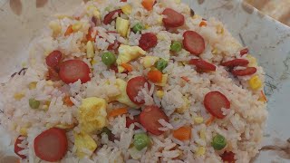 How to cook fried rice with hotdog egg and mixed vegetables for breakfast [upl. by Giarla]