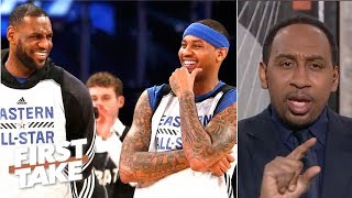 LeBron James frustrated with Carmelo being scapegoated in Houston  Stephen A  First Take [upl. by Roid]