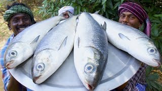 GIANT FISH FRY  Villagers cooking big fish fry in village cooking style  Village Food Cooking [upl. by Keel72]