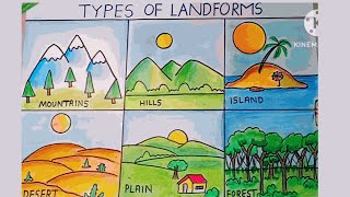 Types of LANDFORMS Drawing Easy  How to draw landforms  school project drawing [upl. by Misti632]