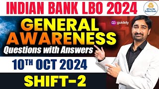 GA Questions Asked in Indian Bank LBO 2024  Shift2  General Awareness  Aditya Sir [upl. by Pappas]