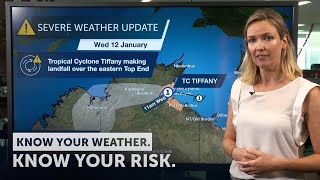 Severe Weather Update TC Tiffany making landfall over the eastern Top End  12 Jan 2022 [upl. by Klarika]