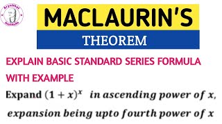 MACLAURINS SERIES  MACLAURINS SERIES ENGINEERING MATHEMATICS  MACLAURINS SERIES [upl. by Aerdnad859]