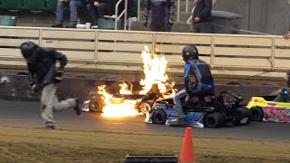 FIRE WRECKS AND CHECKS 16th Annual Williamston Indoor Karting Championships [upl. by Nailimixam804]