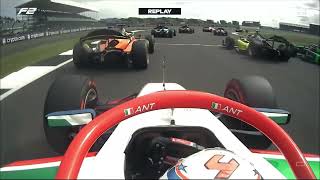 Andrea Kimi Antonelli onboard start F2 British GP 2024 feature race [upl. by Wiltz]