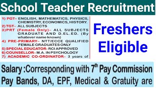 PUBLIC SCHOOL TEACHERS VACANCY 2024 I FRESHERS ALSO ELIGIBLE I NO FEE I GOVT PAY SCALE [upl. by Storfer]