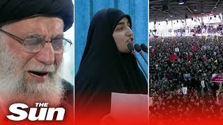 Qasem Soleimani funeral  Huge crowds as daughter threatens US [upl. by Elagibba]