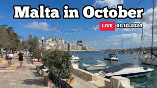 Malta in October Live walk in Sliema on 01102024 [upl. by Ttoille555]