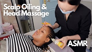 ASMR CHINESE SPA HEAD MASSAGE WITH SCALP OILING on CORNROWS  RELAXING AND SLEEP INDUCING [upl. by Inanak]