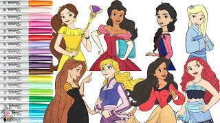 Disney Princess Coloring Book Compilation Color Swap Mulan Elsa Rapunzel Anna Belle Elena Jasmine [upl. by Neelyad]