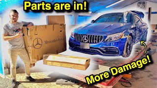 Rebuilding a WRECKED 2019 Mercedes C63AMG From COPART Part 3 PARTS ARE IN DAMAGED [upl. by Ohcamac]