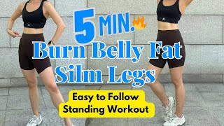 Easy 5 Minute Cardio BELLY FAT amp THIGHS to Lose Weight Fast Standing Exercise for Flat Stomach [upl. by Hgielrahc]