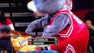 Clutch the Rockets Mascot throws cake at Laker fan [upl. by Zipporah996]