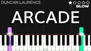 Duncan Laurence  Arcade  SLOW EASY Piano Tutorial [upl. by Justen]