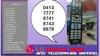 كود القائمة السرية لتلفزيون لجي SERVICE MODE TV LG LCD LED AVEC TELECOMMAND UNVERSEL [upl. by Aissac646]