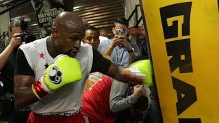 Mayweather vs Maidana Mayweather full mitt amp bag workout video [upl. by Ennaer]