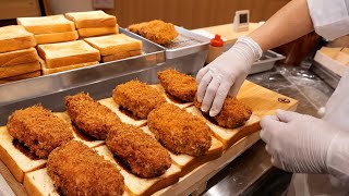 Japanese Food  GIANT FRIED PORK CUTLETS Tonkatsu Sandwich Tokyo Japan [upl. by Dhruv]