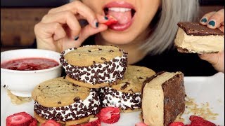 ASMR Eating Ice Cream Sandwiches ft Strawberry Sauce No Talking [upl. by Sankey206]