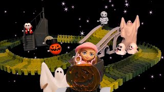 Barbie Doll Rides The GHOST COASTER  Halloween Ghost Train Video [upl. by Wrdna937]