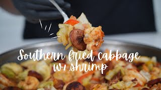 Southern Fried Cabbage with Cajun Shrimp  OneStopChop [upl. by Brower]