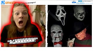 HORROR Voice TROLLING on OMEGLE  Jigsaw Ghostface Pennywise amp Freddy Krueger [upl. by Ynots]