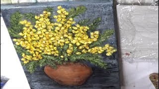 Mimosa flowerTexture techniquesFlowers Acrylic Painting TechniquesMariArtHome [upl. by Soilissav]