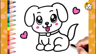 Dog Drawing Easy  How to draw a Cute Dog For Kids  Kawaii Drawings [upl. by Sydel]