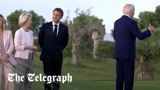 Joe Biden appears to walk off during G7 flag ceremony [upl. by Etnohs994]