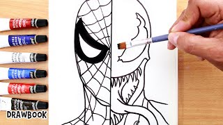 How to Draw and Paint SPIDERMAN vs VENOM face to face using Acrylic Paint on Canvas [upl. by Elaina]