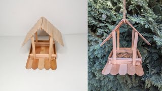 Vogelhäuschen selber bauen Vogelhaus aus Eisstielen und Holzstäben bauenDiy Vogelhaus [upl. by Janey]